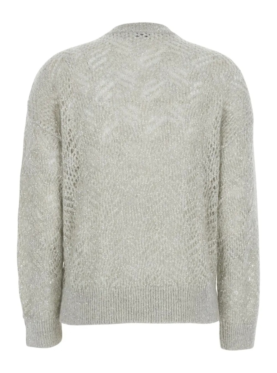 Pulover Gray Crewneck sweater with sequin decoration and ribbed finishes in blend wool for women - Img 2