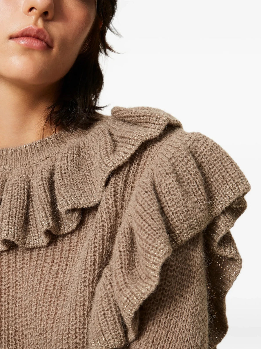 Pulover MASTICE Sweater with V-neck and long sleeves in Beige mixed fabric for women - Img 7