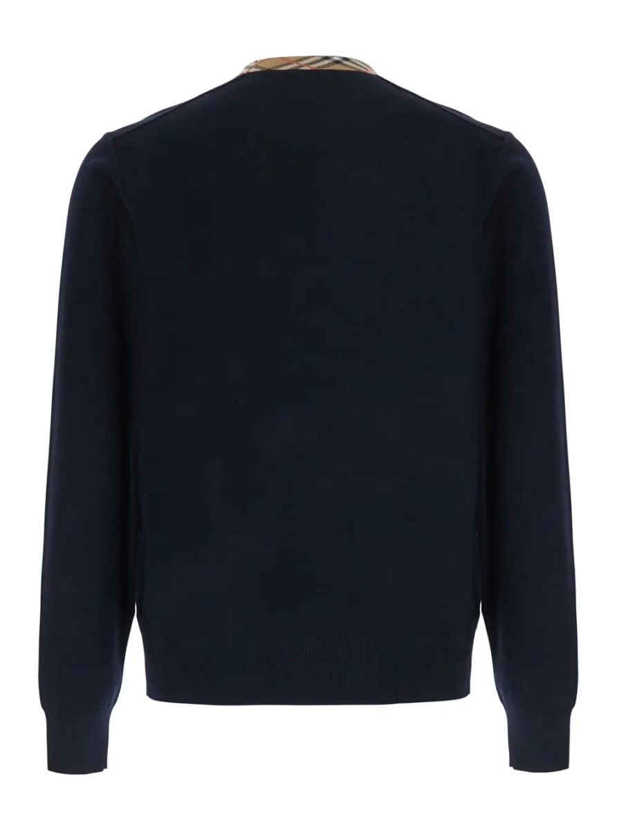 Pulover 'Michael' Blue Crew Neck Sweater with Check Motif on the Neck in Wool for Men - Img 2