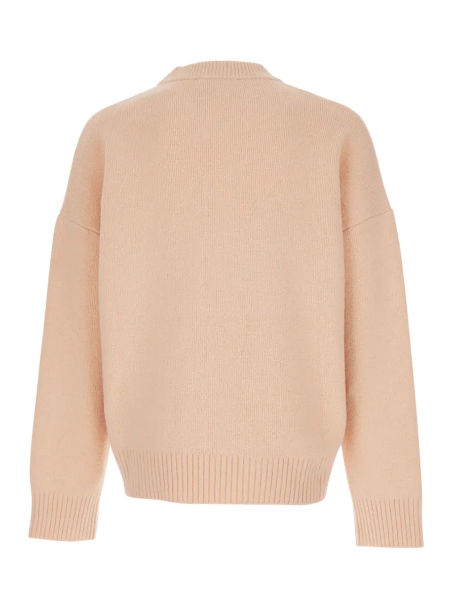 Pulover Pink Crewneck Sweater with ADC Embroidery on the Front and Dropped Shoulders in Wool Blend Woman - Img 2