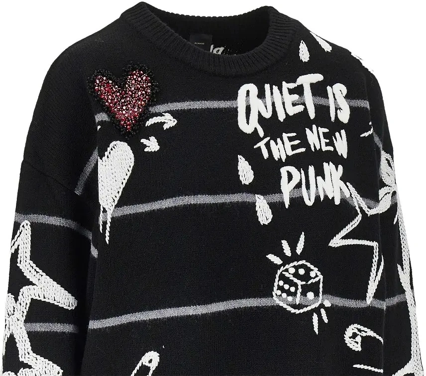 Pulover Pinko negru din lana 'Quiet Is The New Punk' - Img 2