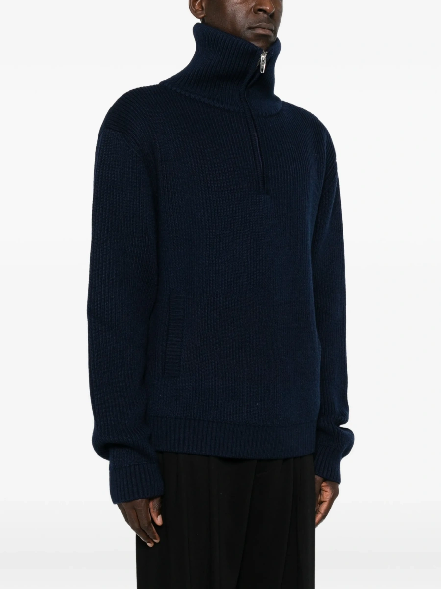 Pulover tricotat Balenciaga albastru din lana - Img 3