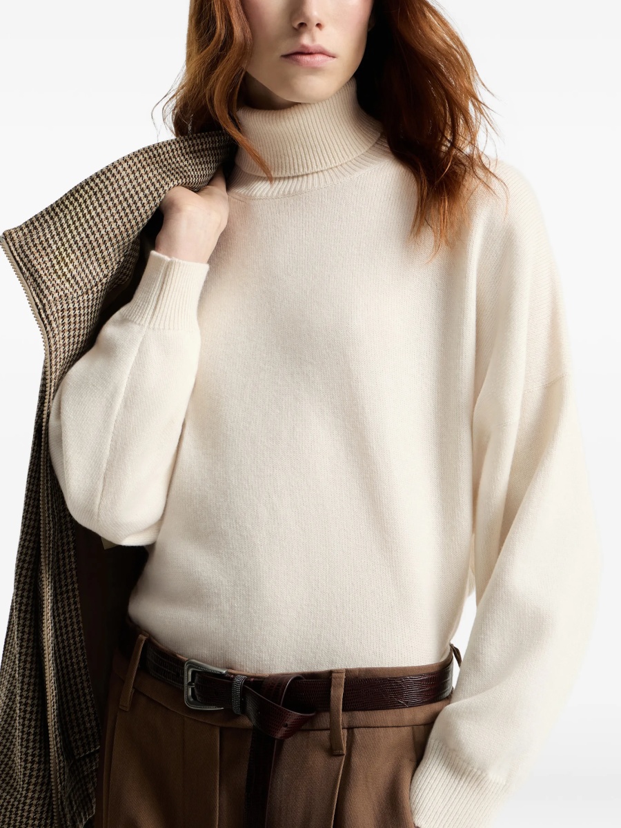 Pulover tricotat Brunello Cucinelli neutru - Img 5