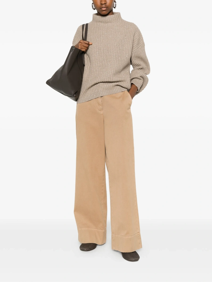 Pulover tricotat Brunello Cucinelli neutru - Img 2