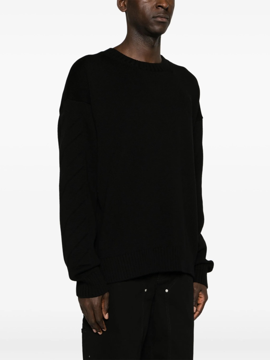 Pulover tricotat Off-White negru din bumbac si elastan - Img 3