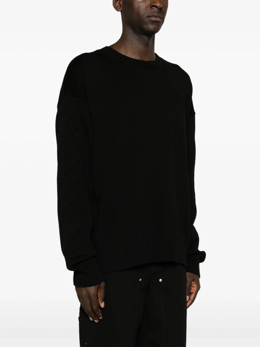 Pulover tricotat Off-White negru din bumbac si elastan - Img 3