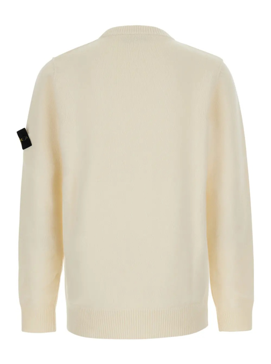 Pulover White Crewneck sweater with logo patch on the sleeve in wool for men - Img 2