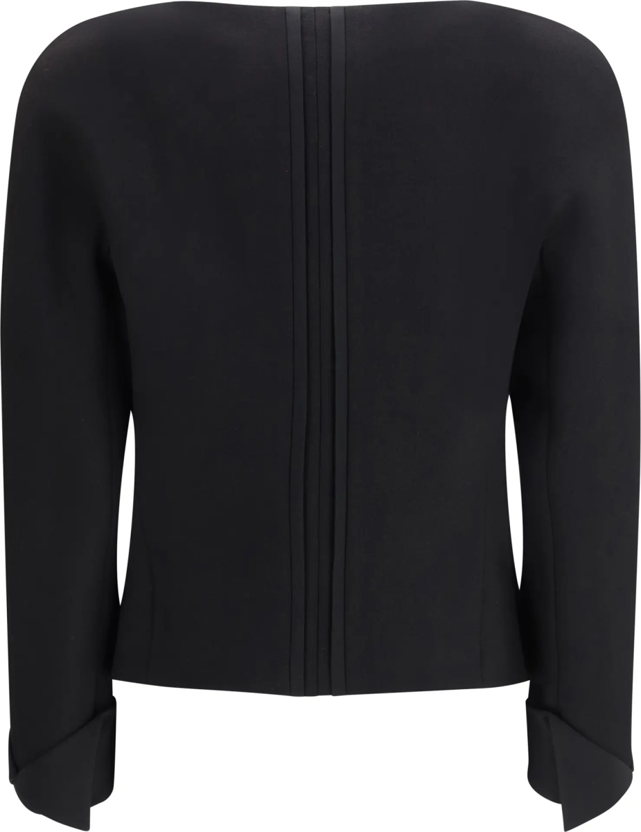 Pulovere Collarless fitted Jacket in wool crêpe - Img 2