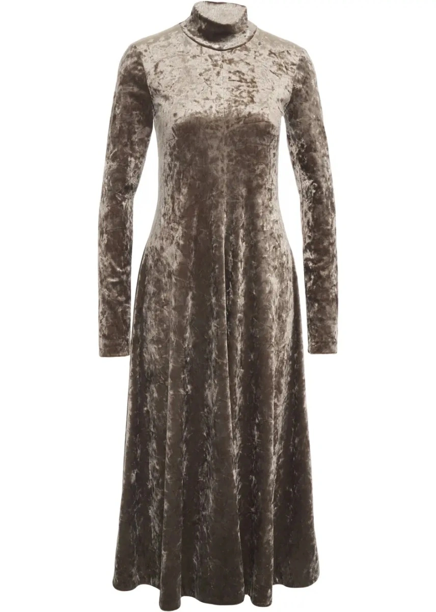 Rochie lunga Jucca maro din catifea - Img 2
