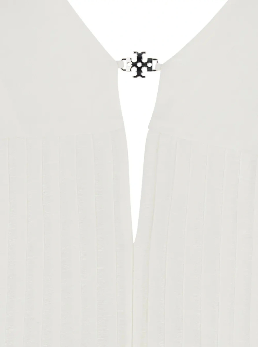 Rochie lunga Tory Burch alba din in si matase - Img 3