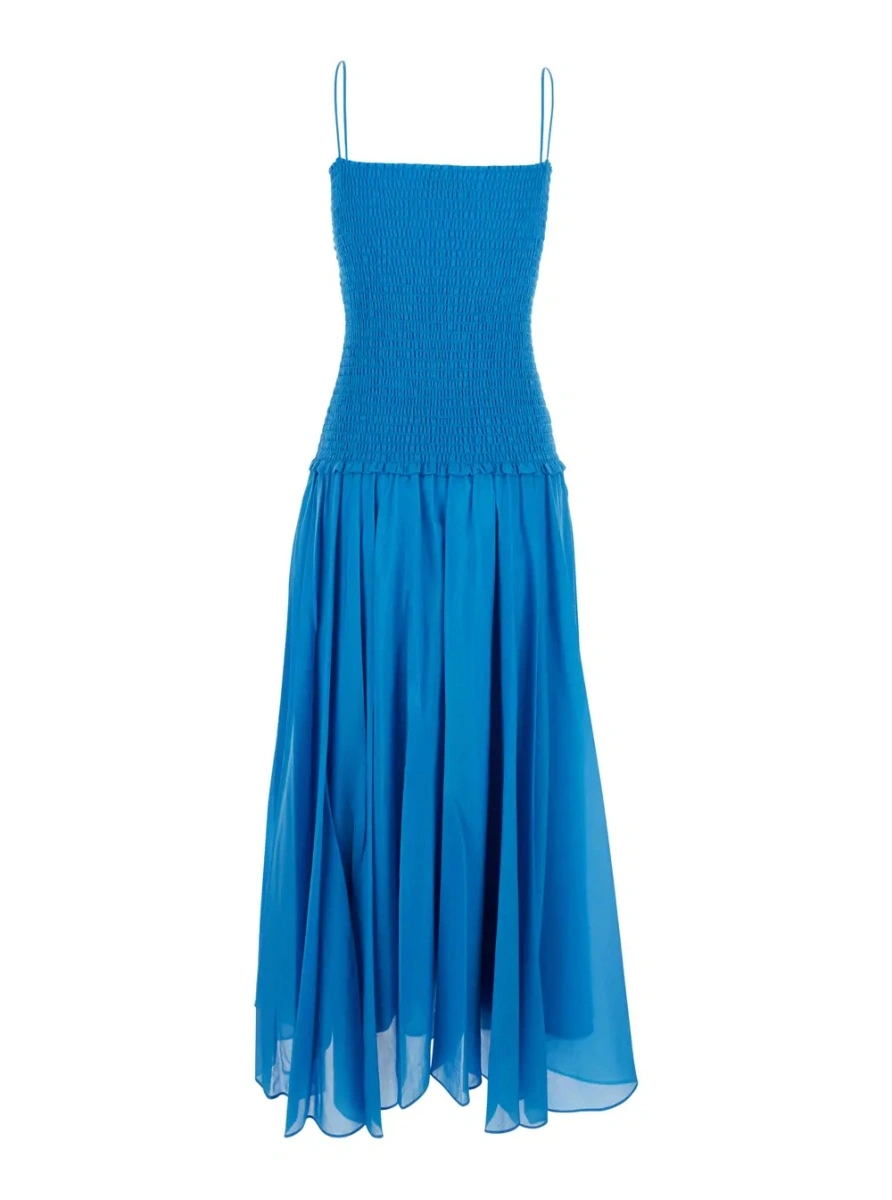 Rochie lunga Tory Burch albastra din matase si bumbac - Img 2