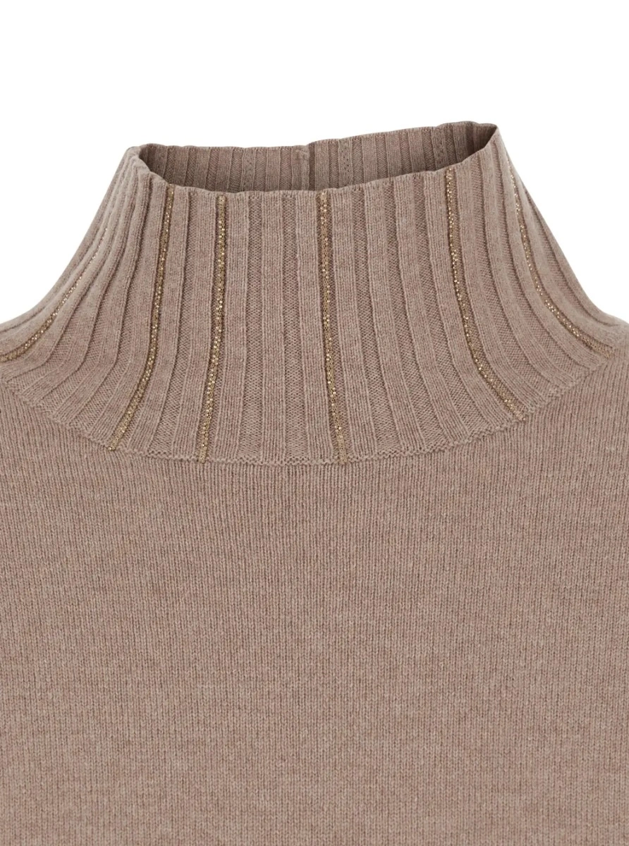 Rochii beige Dress with high collar and rhinestone details in wool and silk Blend women - Img 3