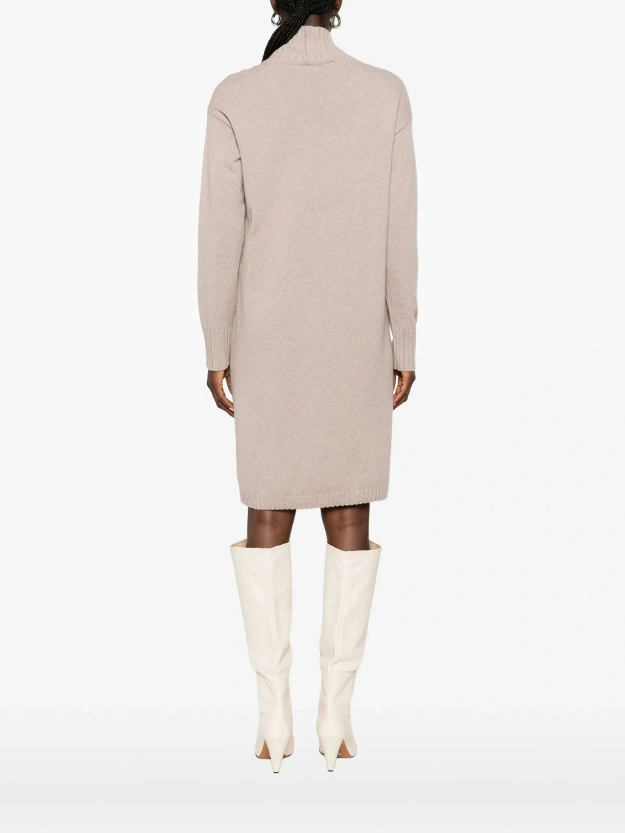 Rochii beige Dress with high collar and rhinestone details in wool and silk Blend women - Img 6