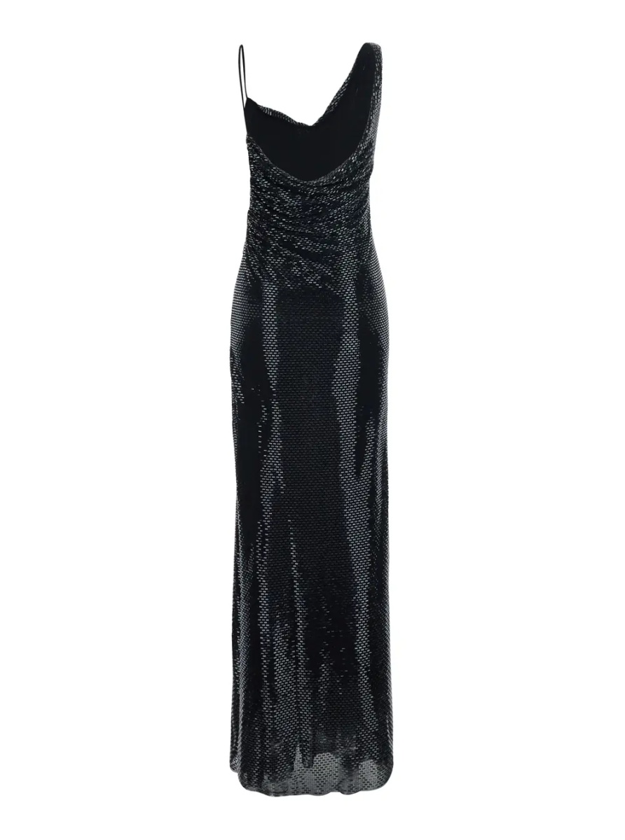 Rochii black Long dress with draping and rhinestones in Tech Fabric woman - Img 2