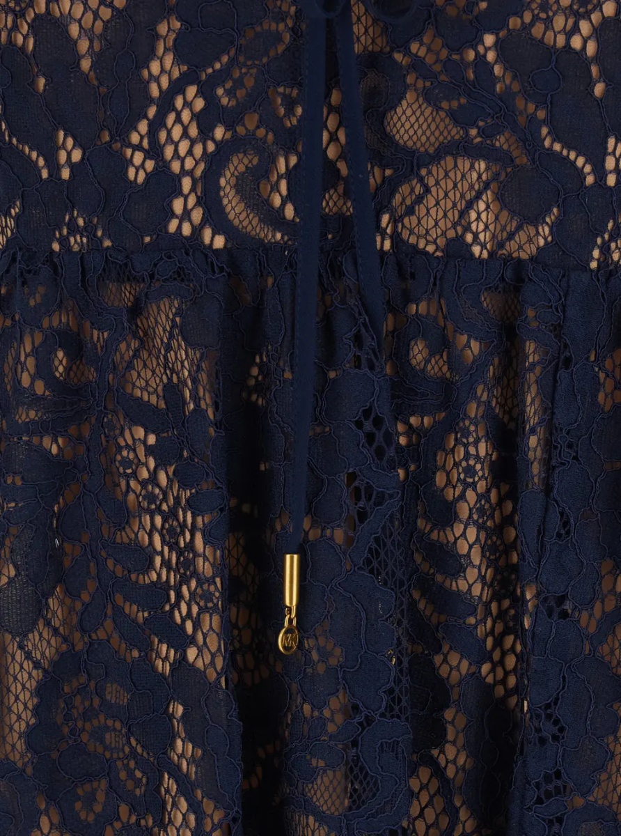 Rochii Blue Long Dress with V-neck and Lace Design in Cotton Blend for Women - Img 3