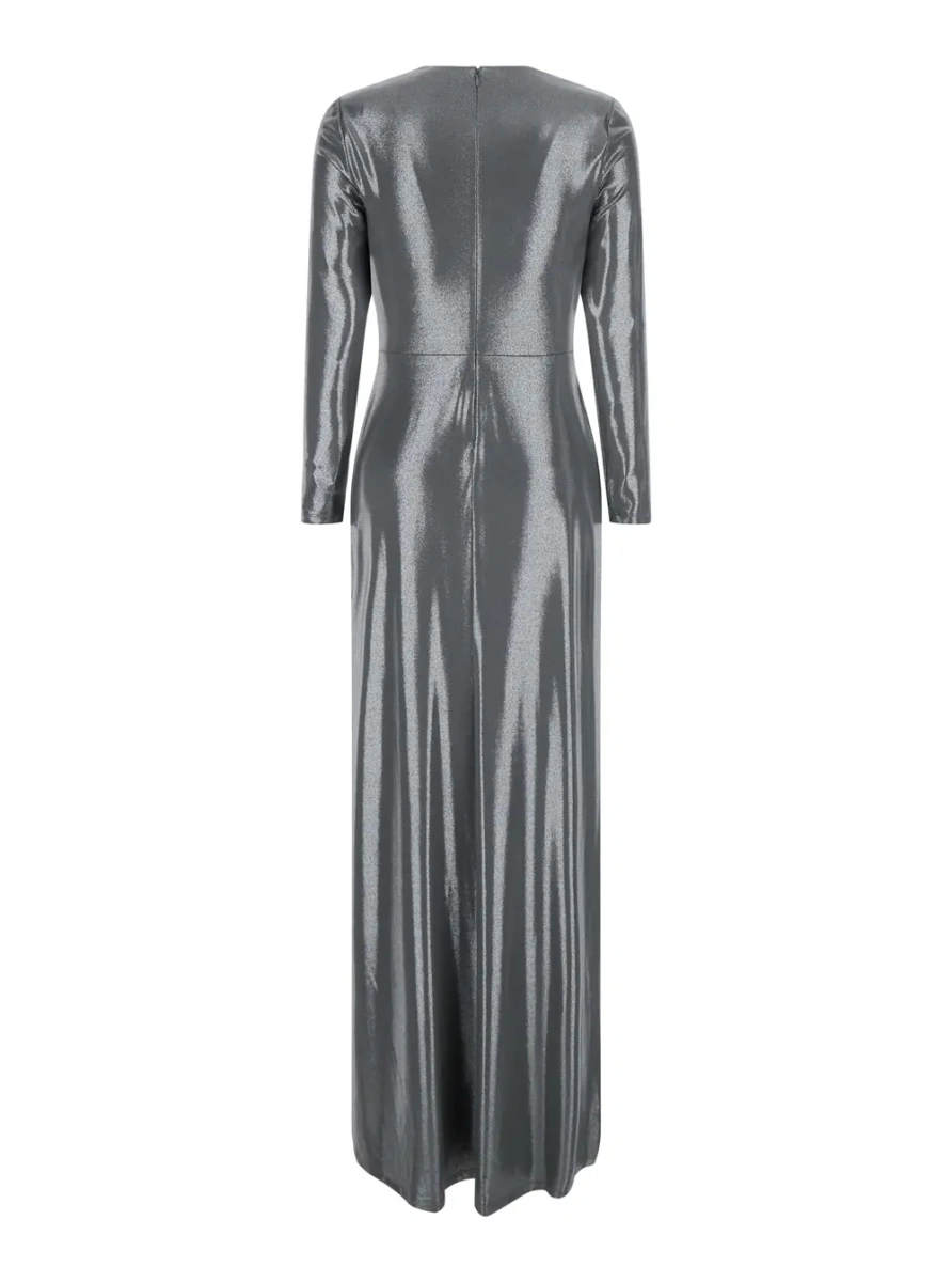 Rochii Long dress with V-neck and long sleeves in Tech Fabric gray women - Img 2