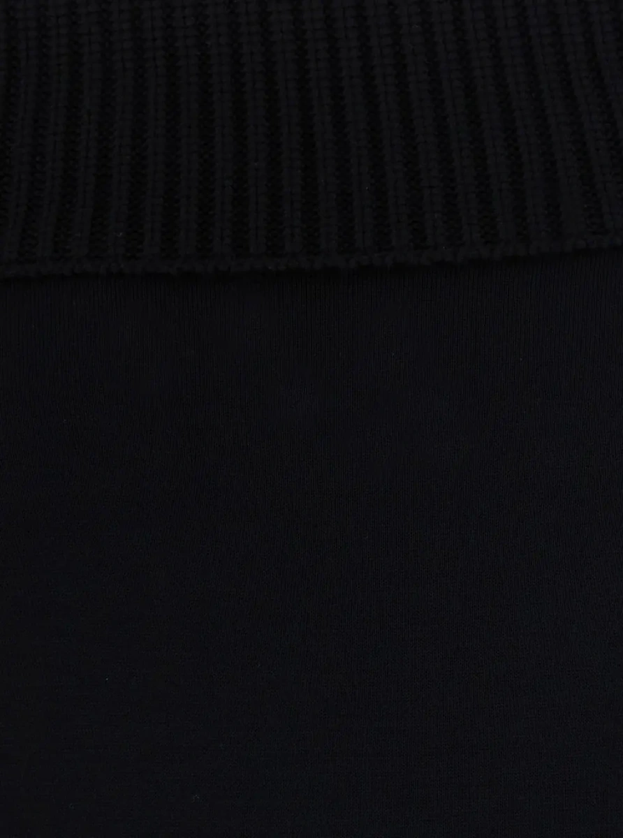 Rochii Off-Shoulder Dress with Wide Neckline and Long Sleeves in Black Merino for Women - Img 3