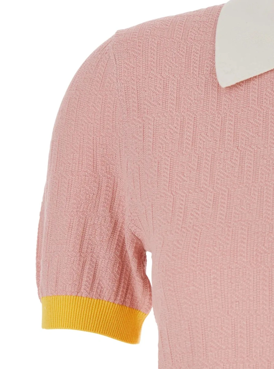 Rochii Pink dress with classic collar in cotton and silk blend for women - Img 3