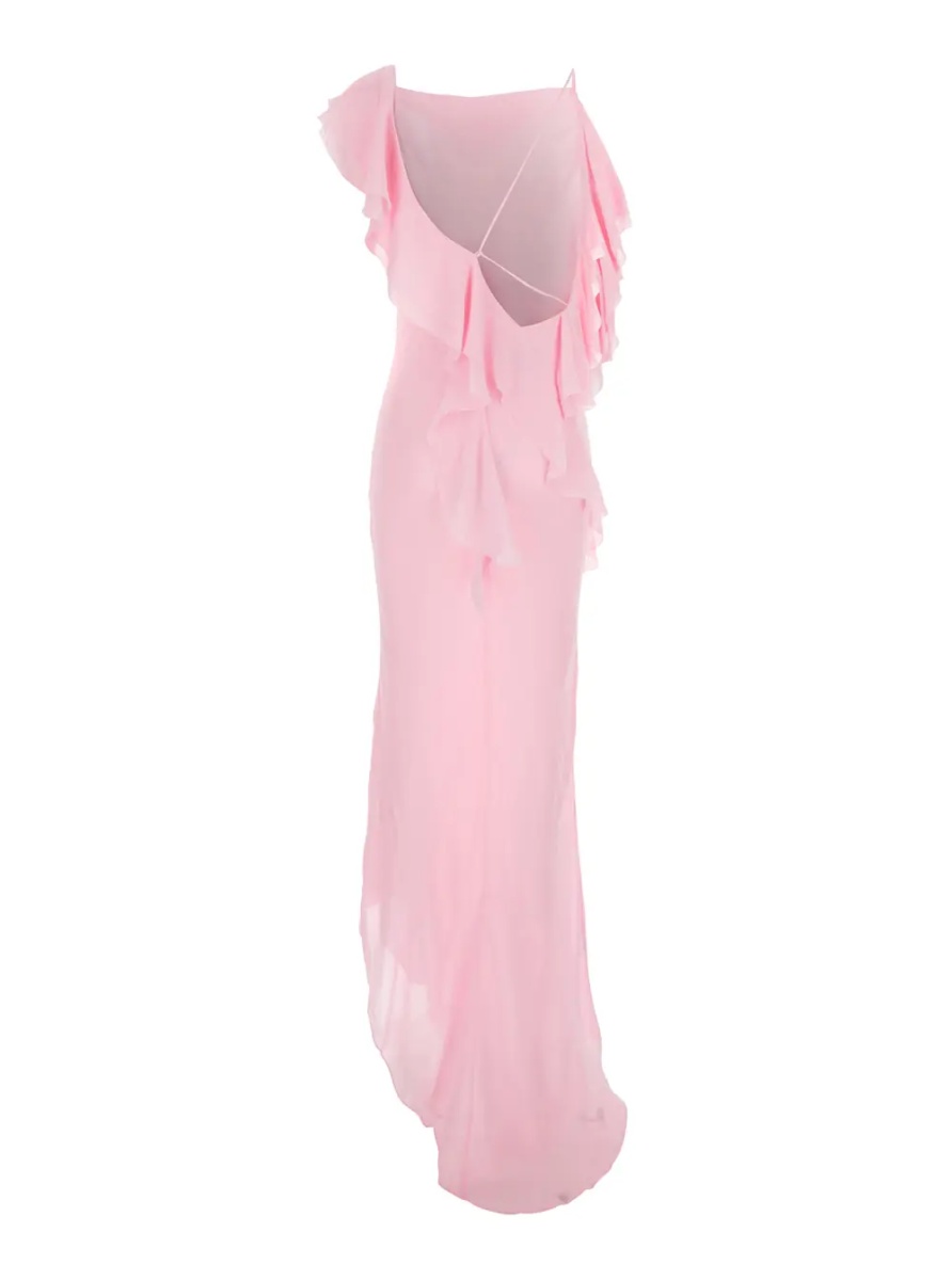 Rochii Pink Long Dress with Ruffles in Georgette for Women - Img 2