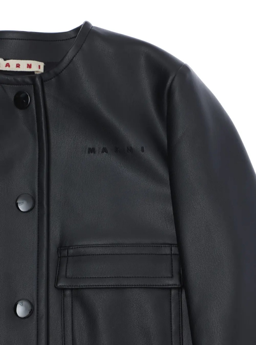 Sacou Black Jacket with logo lettering on the front in Ecoleather Girl - Img 3
