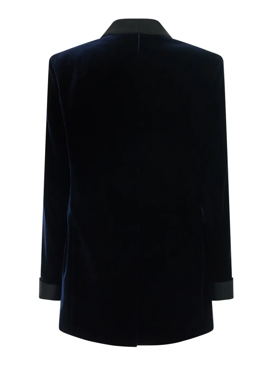 Sacou blue Jacket with wide lapels and side pockets in velvet for women - Img 2
