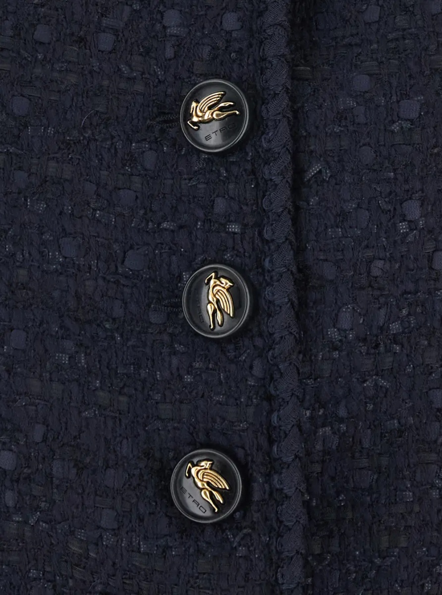 Sacou Blue Sleeveless Round Neck Jacket with A-Line Design in Blend Wool Women - Img 3