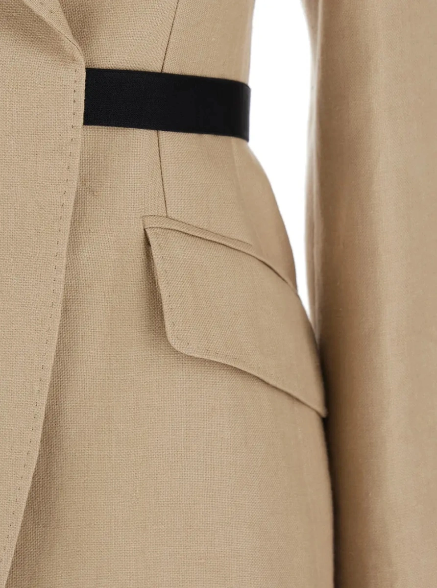 Sacou 'Fionda' Beige Linen Jacket with Notched Revers and Adjustable Waist Belt Woman - Img 3