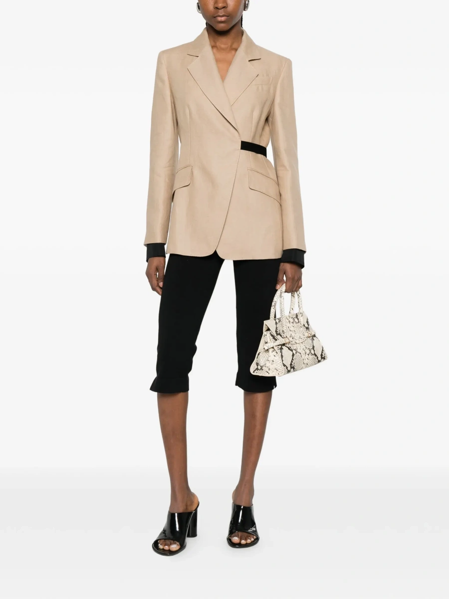 Sacou 'Fionda' Beige Linen Jacket with Notched Revers and Adjustable Waist Belt Woman - Img 4