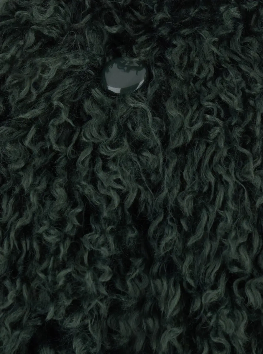 Sacou Green crew neck jacket with drawstring waist in eco fur for women - Img 3