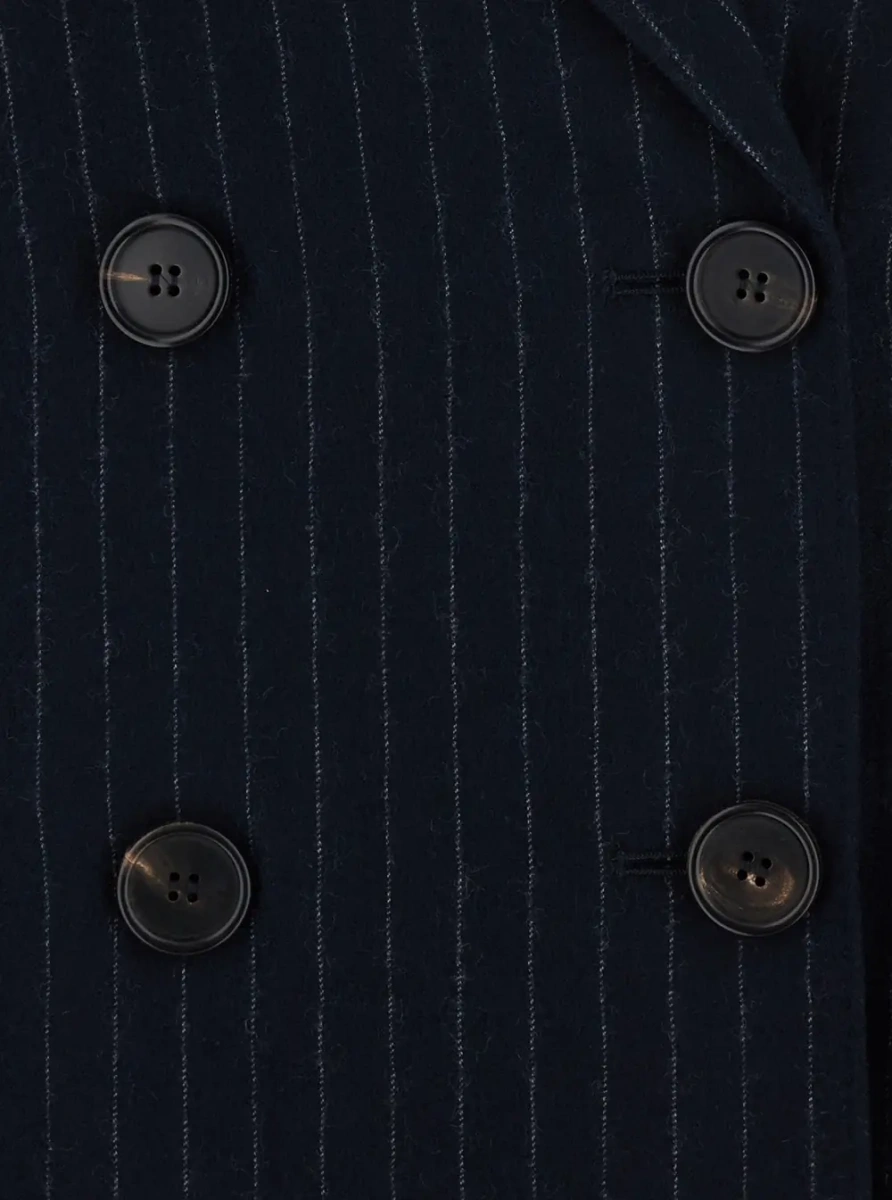 Sacou Jacket in pinstriped washed pure wool twill with blue virgin wool unisex - Img 3