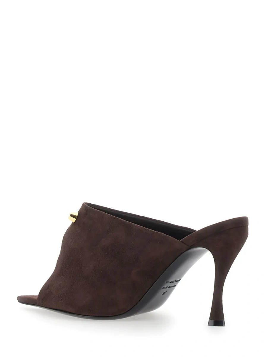 Sandale cu toc Balenciaga maro din piele intoarsa - Img 3