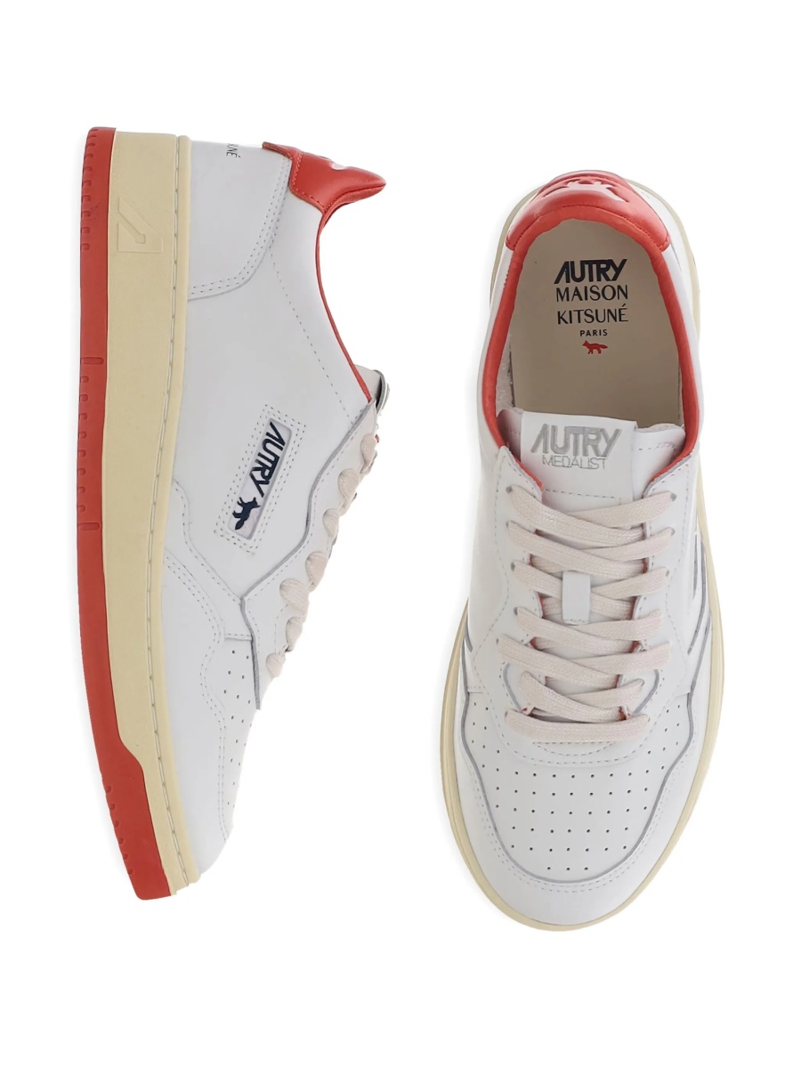 Sneakers Autry X Maison Kitsune albi din piele - Img 4
