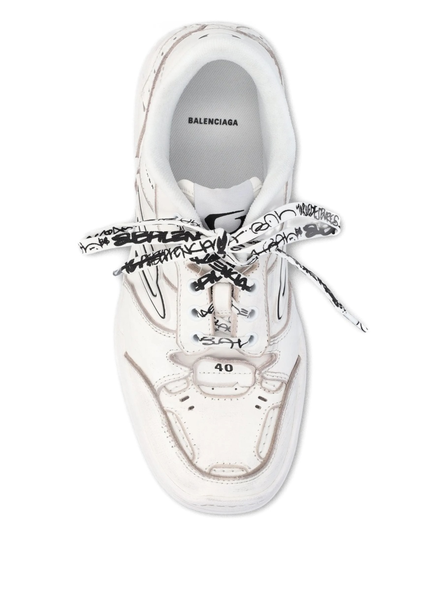 Sneakers Balenciaga albi din polyester si piele - Img 4