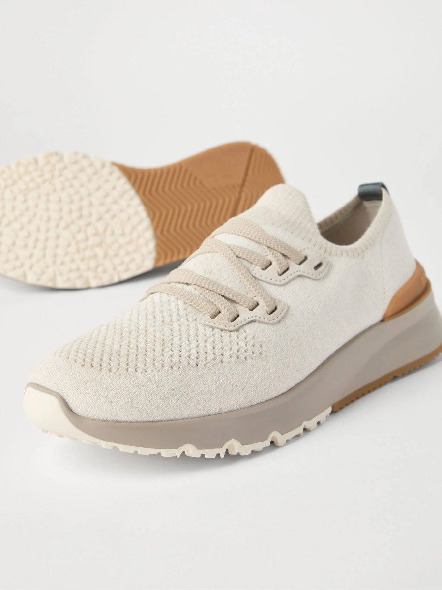 Sneakers Brunello Cucinelli neutri din bumbac si nylon - Img 4