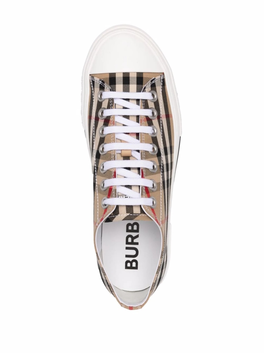 Sneakers Burberry vintage check neutri din piele si bumbac - Img 4