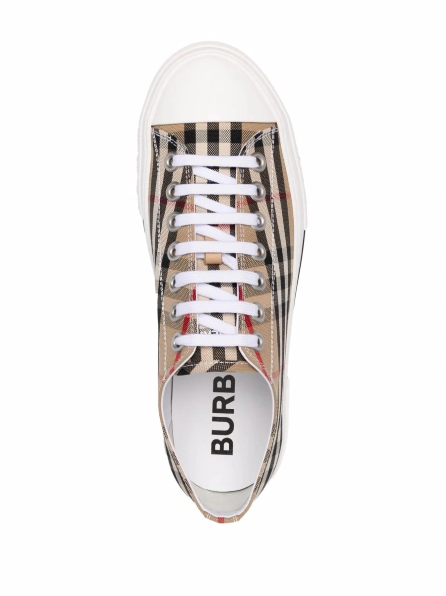 Sneakers Burberry vintage check neutri din piele si bumbac - Img 4