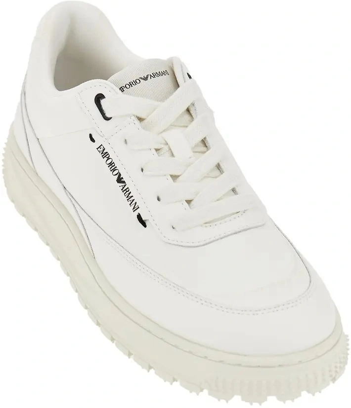 Sneakers Emporio Armani albi din piele cu logo lateral - Img 2