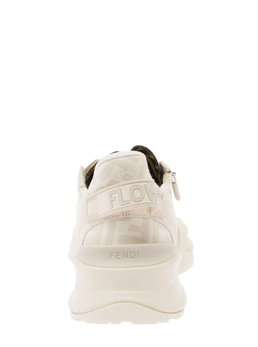 Sneakers Fendi 'Flow' albi din piele si jacquard FF - Img 4