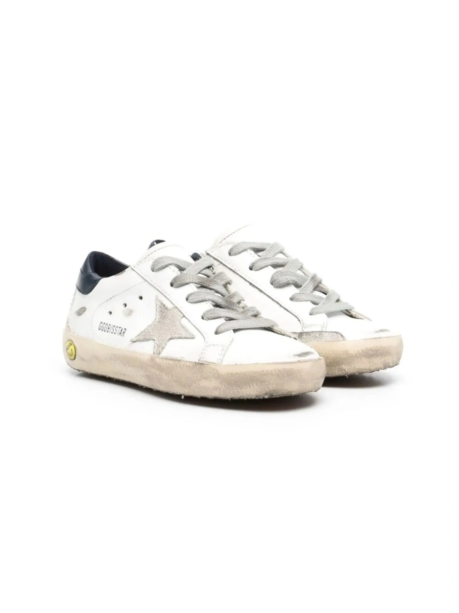 Sneakers GOLDEN GOOSE KIDS albi din piele si piele intoarsa - Img 7
