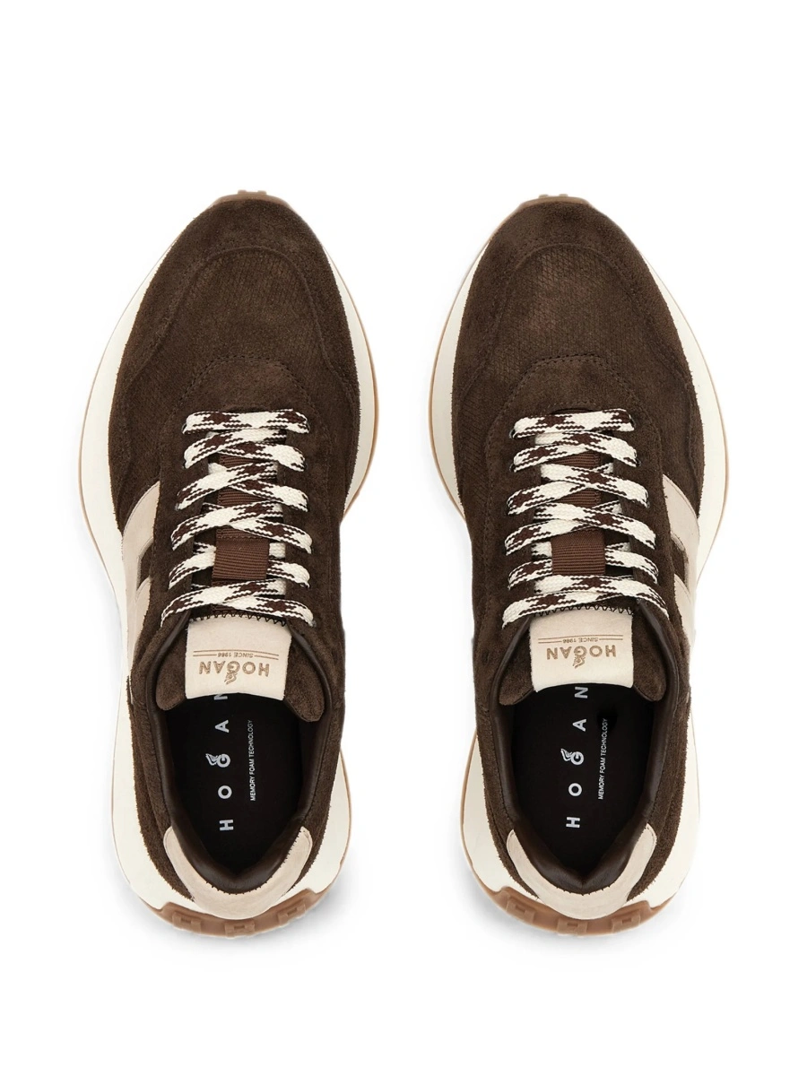 Sneakers Hogan maro din piele si piele intoarsa - Img 3