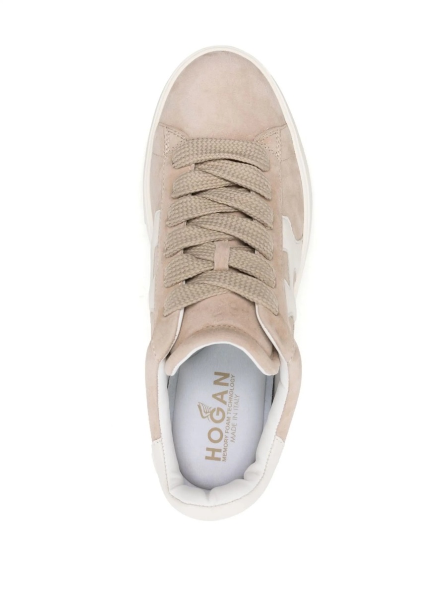 Sneakers Hogan neutri din piele si piele intoarsa - Img 4