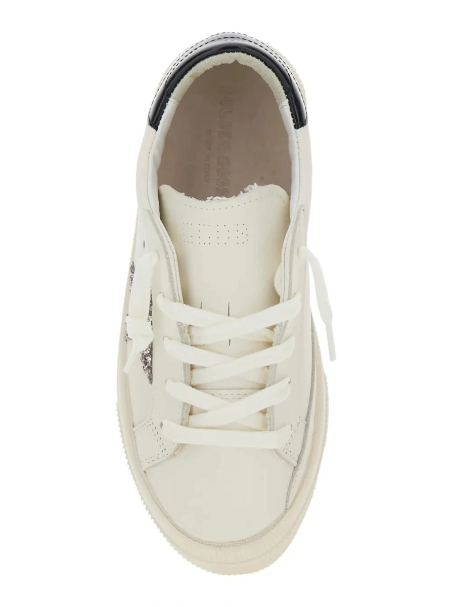 Sneakers 'May' White Low Top Sneakers with Glittered Star Patch and Contrasting Heel with Logo Lettering in Leather Girl - Img 4