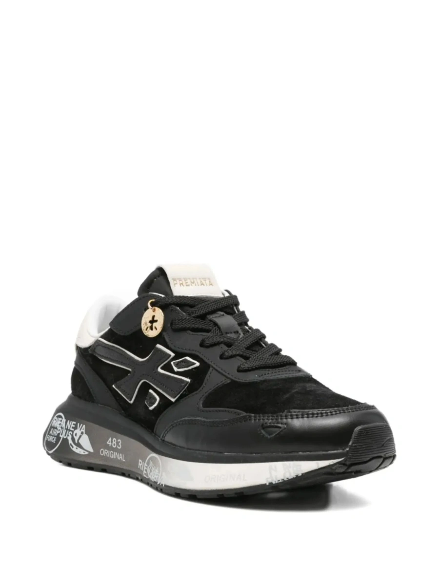 Sneakers Premiata negri din piele si piele intoarsa - Img 2