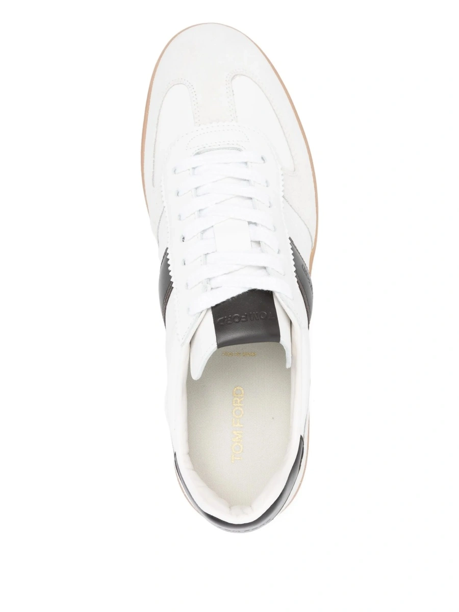 Sneakers Tom Ford albi din bos taurus si piele intoarsa - Img 4