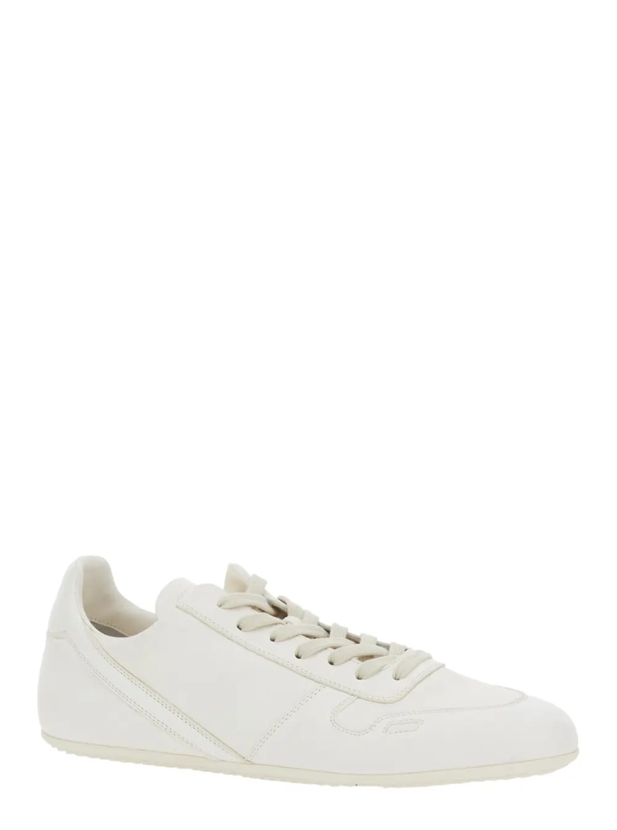 Sneakers White Low Top Sneaker with Round Toe and Lace-Up Closure in Leather for Men - Img 2