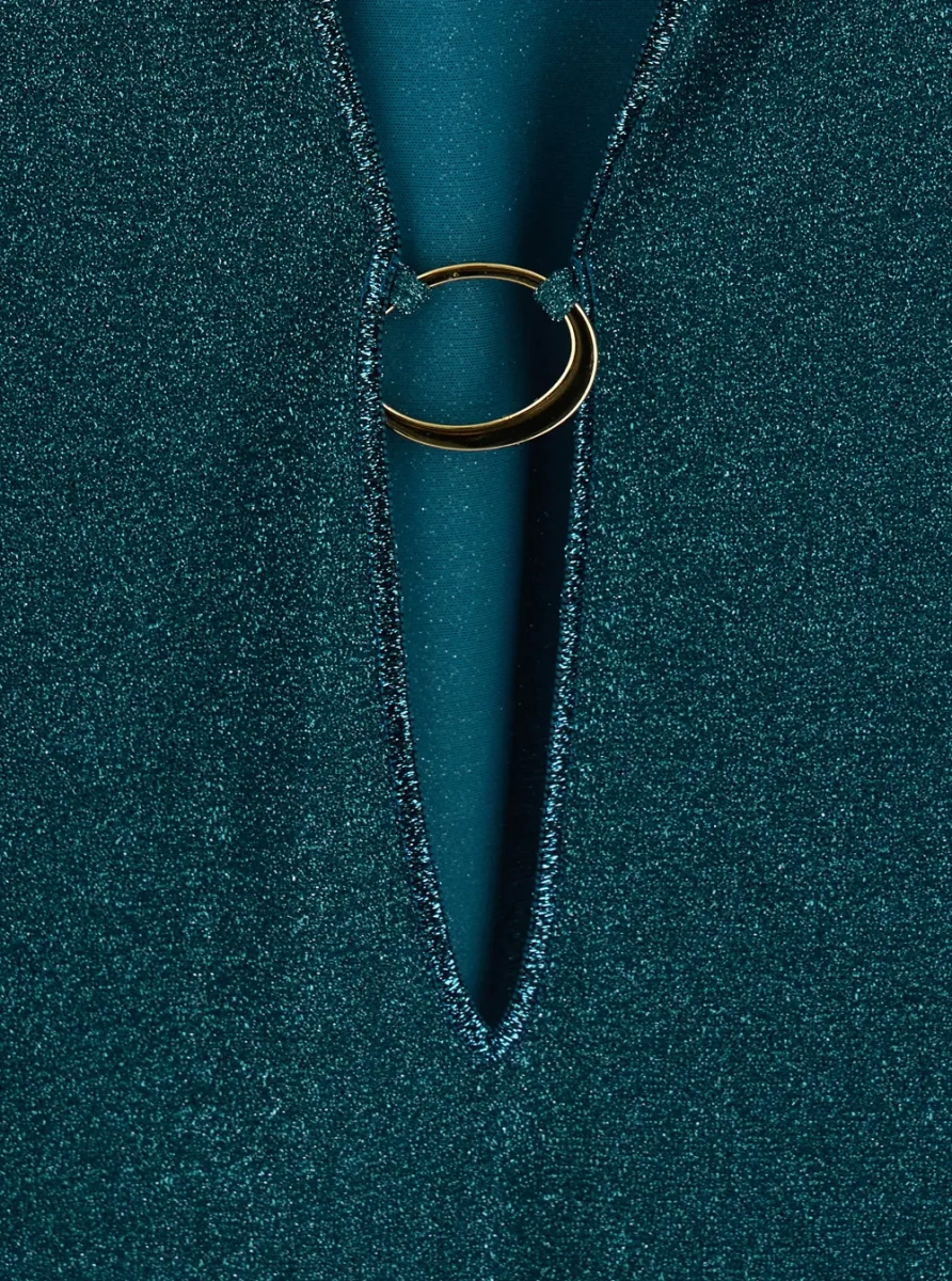 Tinute 'Lumière' Blue Caftan with V-Neck and Metal Ring in Fabric Woman - Img 3