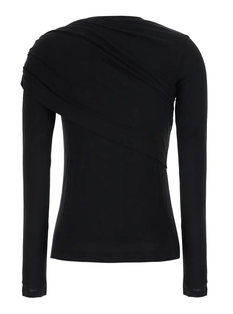 Topuri 'Dressi' Black Top with draped motif on the front in viscose for women - Img 2