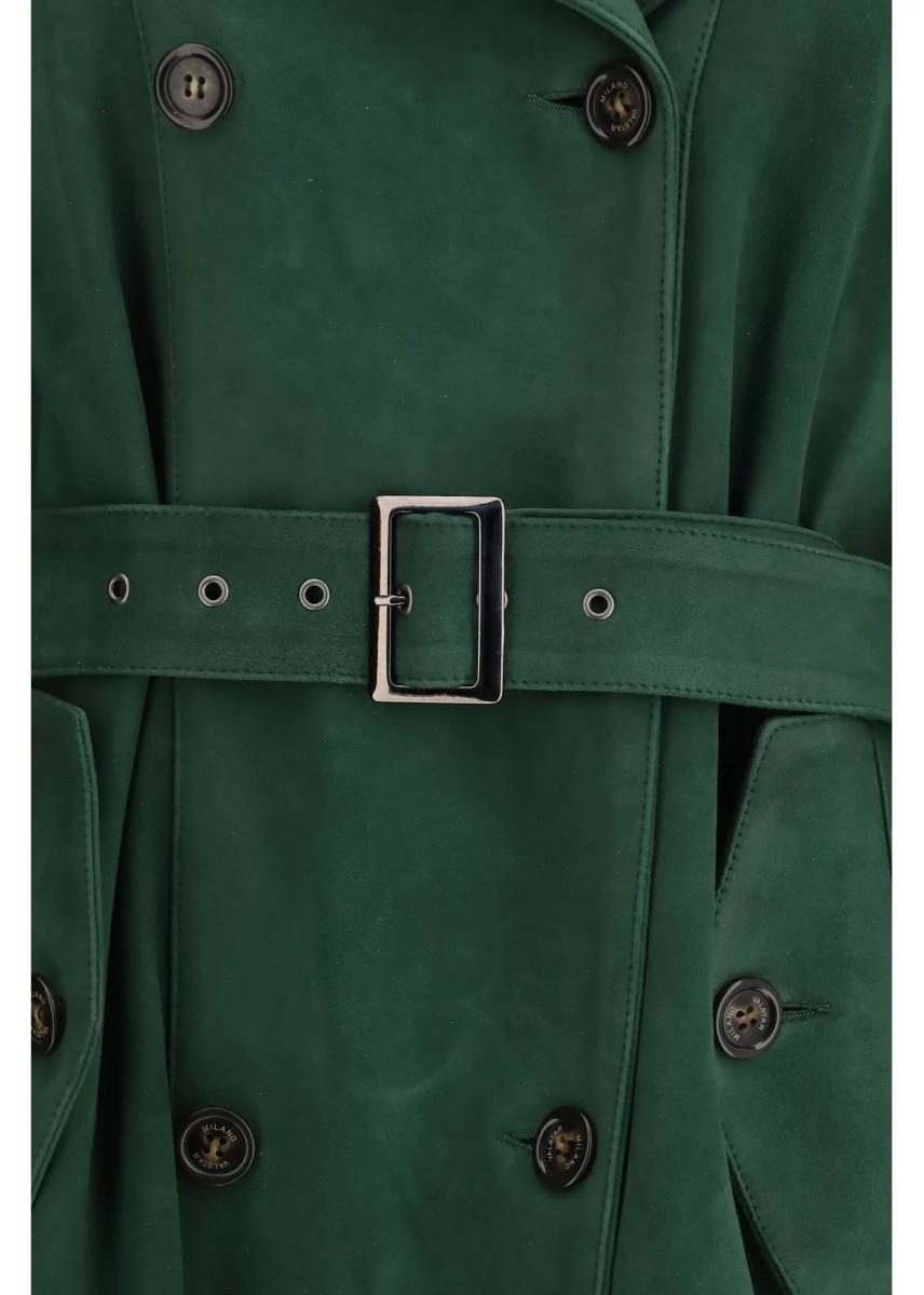 Trenciuri Vintage effect suede double breasted Trench Coat - Img 3