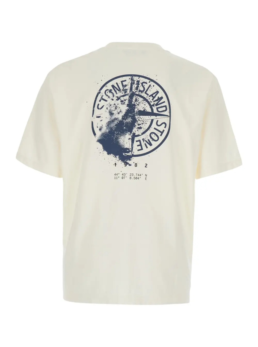 Tricou Beige Crew neck T-shirt with logo lettering on the front and maxi logo print on the back in cotton for men - Img 2