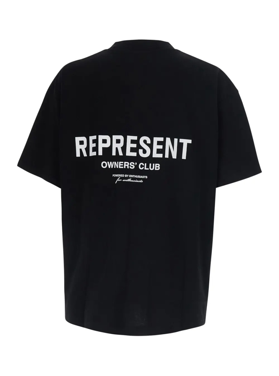 Tricou Black Crew neck T-shirt with logo lettering on front and back in cotton for men - Img 2